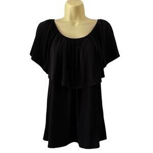 Slinky Brand Black Boho Knit Peasant Blouse Woman Medium Festival Vacation